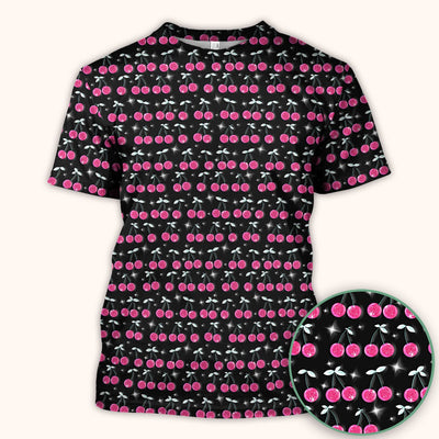 Pink Cherry Sparkle Print Scrub Top, Comfortable Scrubs for Nurses