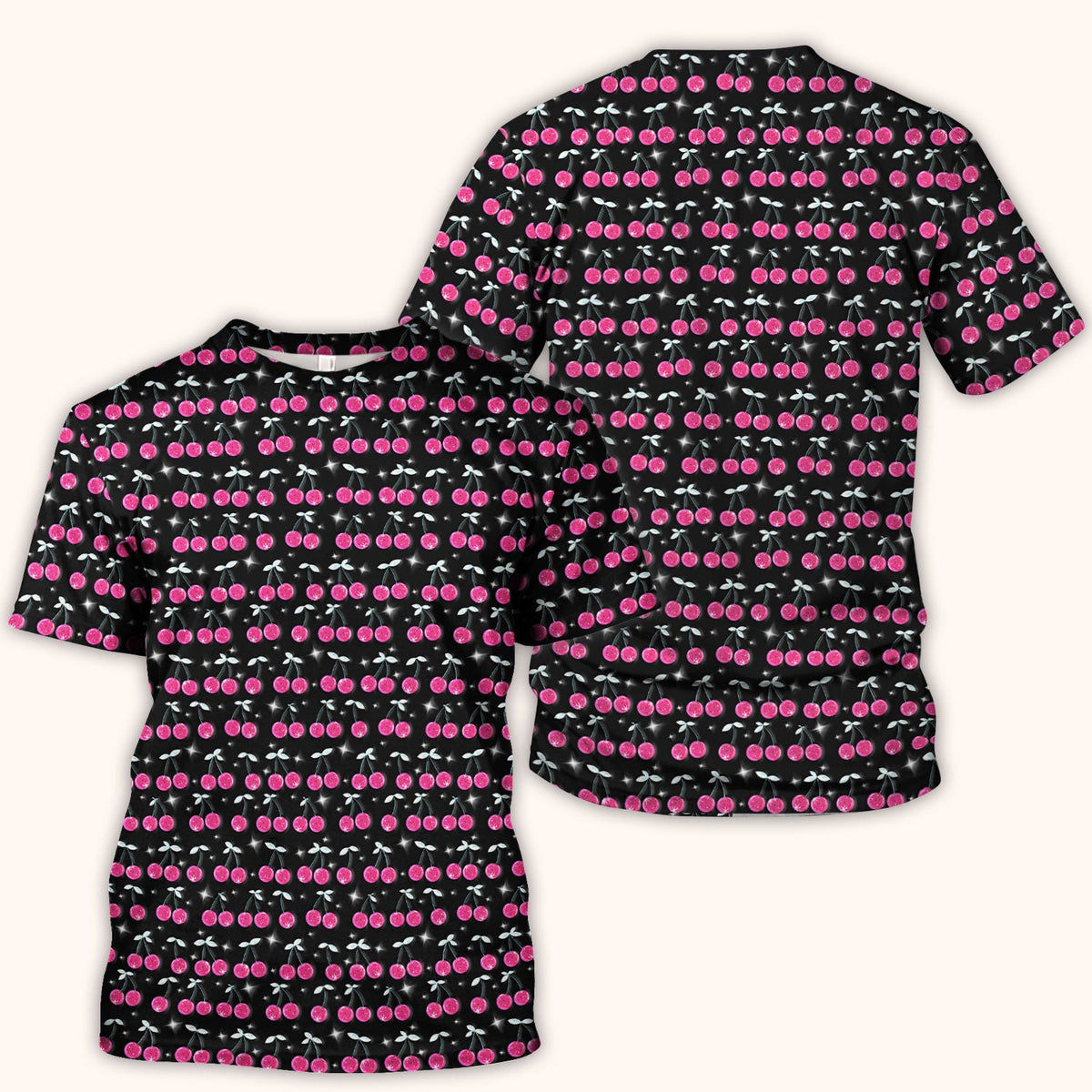 Pink Cherry Sparkle Print Scrub Top, Comfortable Scrubs for Nurses