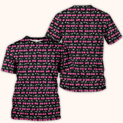 Pink Cherry Sparkle Print Scrub Top, Comfortable Scrubs for Nurses