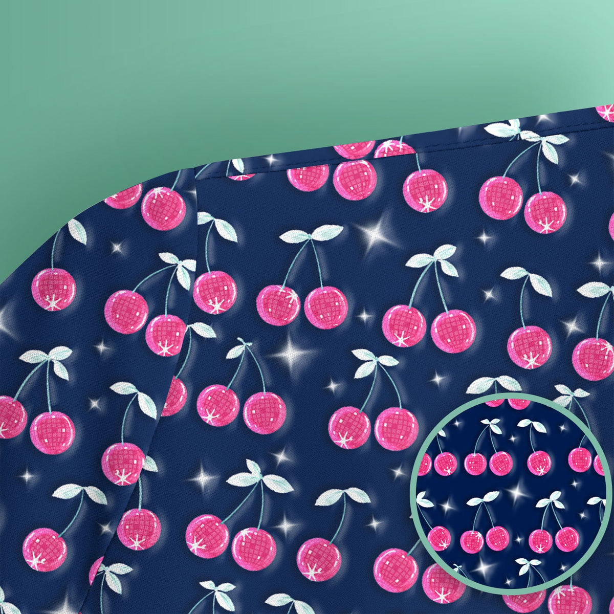 Pink Cherry Sparkle Print Scrub Top, Comfortable Scrubs for Nurses