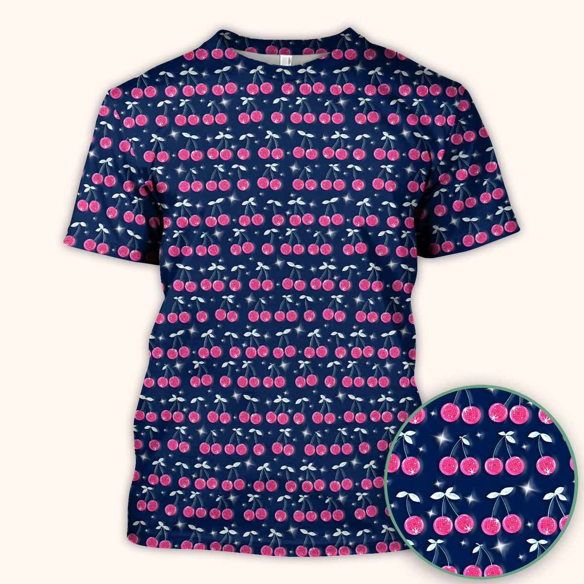 Pink Cherry Sparkle Print Scrub Top, Comfortable Scrubs for Nurses