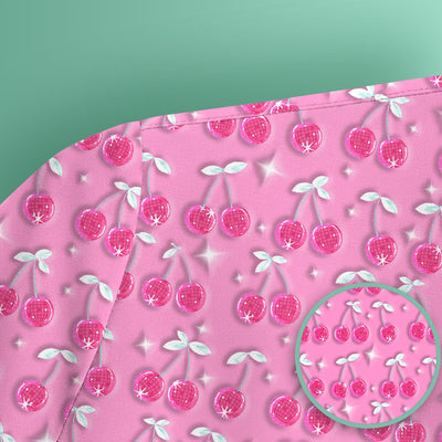 Pink Cherry Sparkle Print Scrub Top, Comfortable Scrubs for Nurses