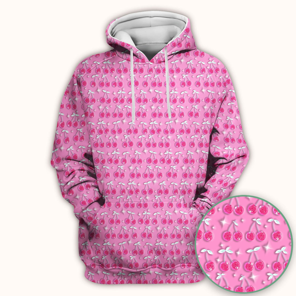 Pink Cherry Sparkle Print Scrub Top, Comfortable Scrubs for Nurses