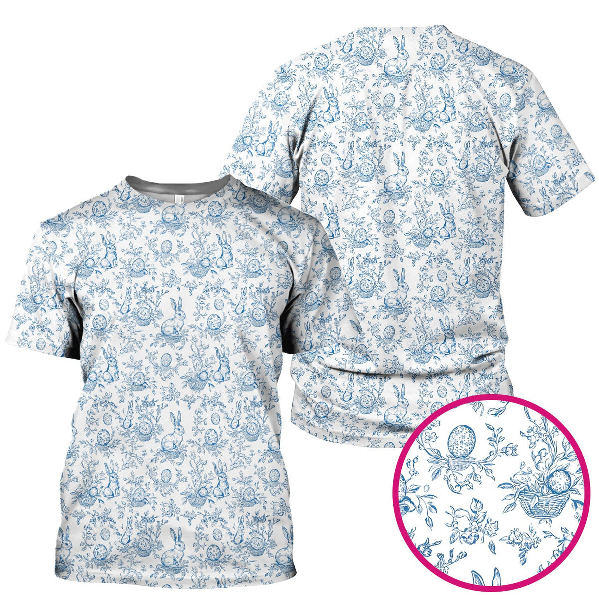Easter Bunny Floral Egg Toile Pattern Design Print Scrub Top , Comfortable Scrubs for Nurses