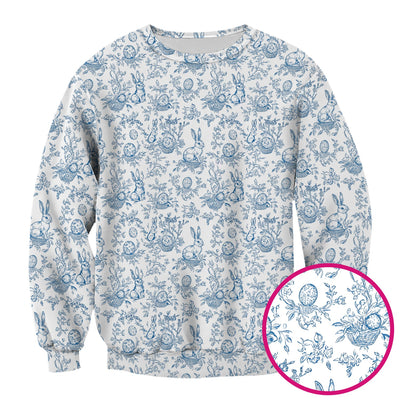 Easter Bunny Floral Egg Toile Pattern Design Print Scrub Top , Comfortable Scrubs for Nurses