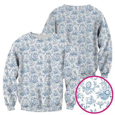 Easter Bunny Floral Egg Toile Pattern Design Print Scrub Top , Comfortable Scrubs for Nurses