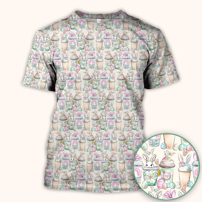 Cute Easter Bunny Coffee Cup Pattern Scrub Top, Comfortable Scrubs for Nurses