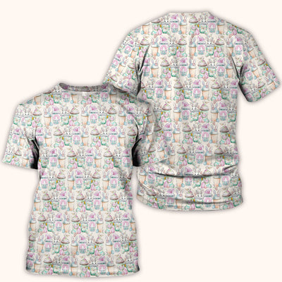 Cute Easter Bunny Coffee Cup Pattern Scrub Top, Comfortable Scrubs for Nurses