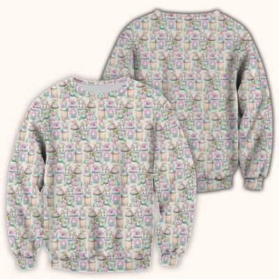 Cute Easter Bunny Coffee Cup Pattern Scrub Top, Comfortable Scrubs for Nurses