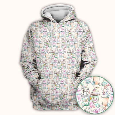 Cute Easter Bunny Coffee Cup Pattern Scrub Top, Comfortable Scrubs for Nurses