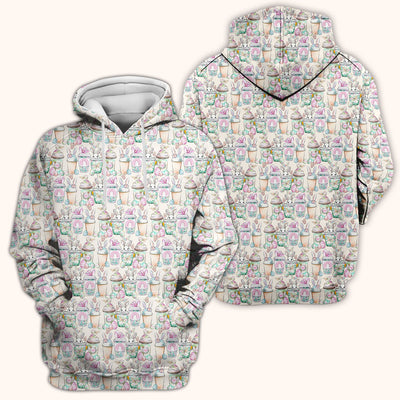 Cute Easter Bunny Coffee Cup Pattern Scrub Top, Comfortable Scrubs for Nurses