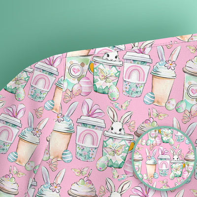 Cute Easter Bunny Coffee Cup Pattern Scrub Top, Comfortable Scrubs for Nurses