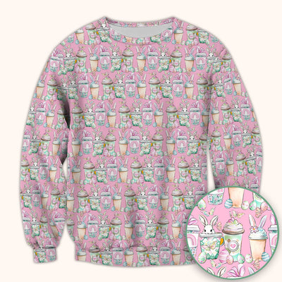 Cute Easter Bunny Coffee Cup Pattern Scrub Top, Comfortable Scrubs for Nurses
