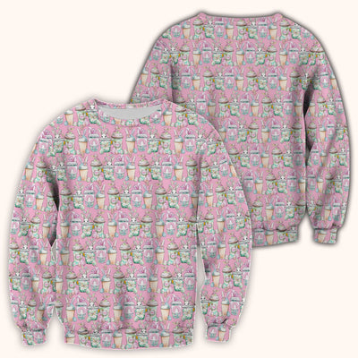 Cute Easter Bunny Coffee Cup Pattern Scrub Top, Comfortable Scrubs for Nurses