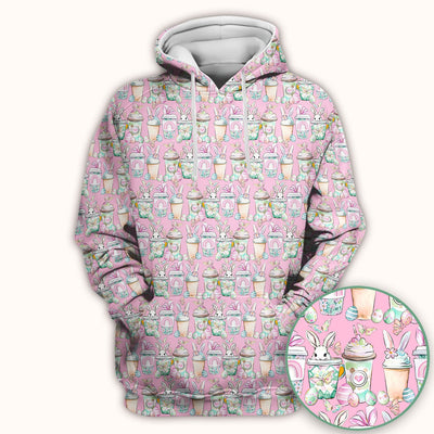 Cute Easter Bunny Coffee Cup Pattern Scrub Top, Comfortable Scrubs for Nurses