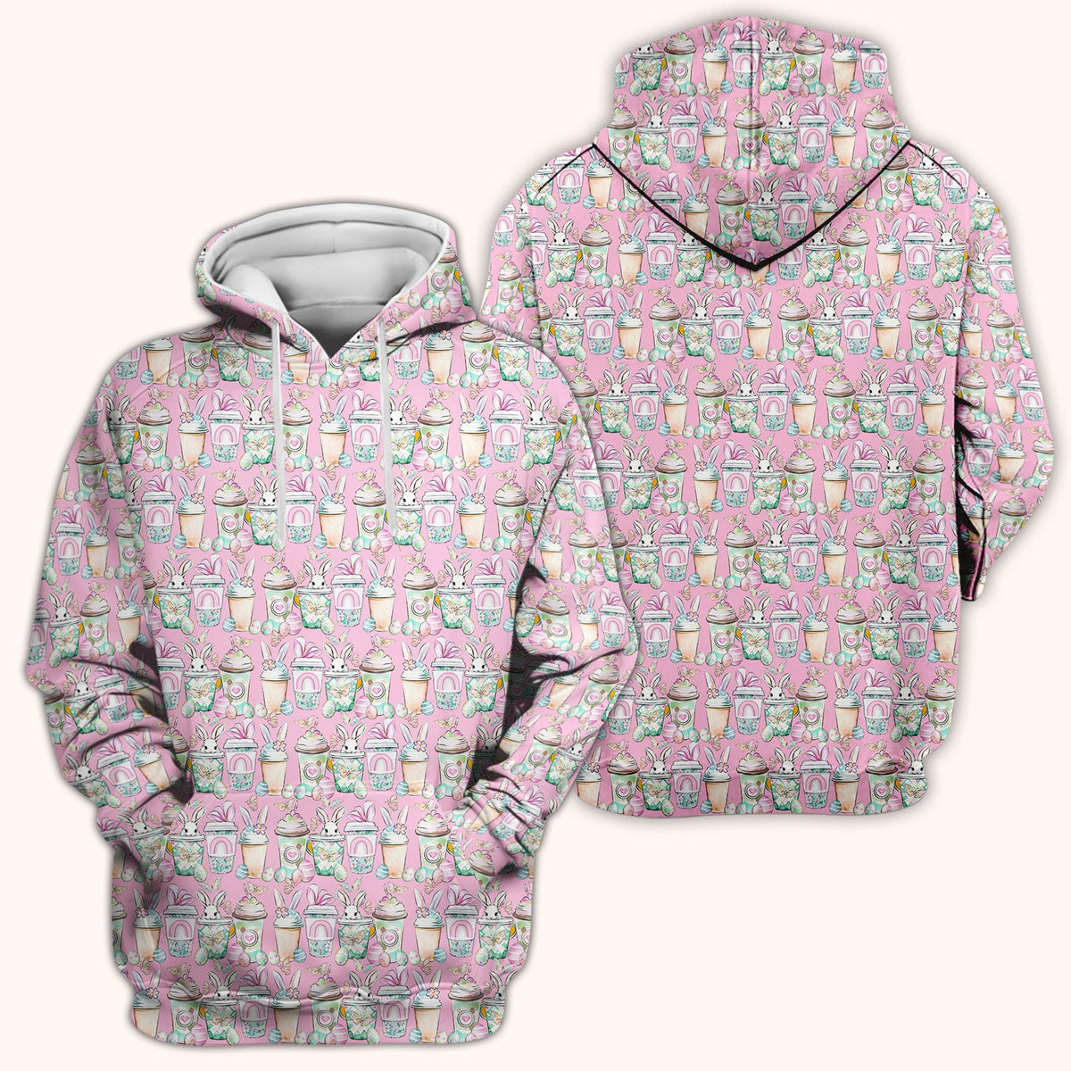 Cute Easter Bunny Coffee Cup Pattern Scrub Top, Comfortable Scrubs for Nurses