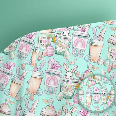 Cute Easter Bunny Coffee Cup Pattern Scrub Top, Comfortable Scrubs for Nurses