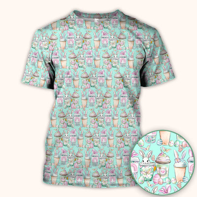 Cute Easter Bunny Coffee Cup Pattern Scrub Top, Comfortable Scrubs for Nurses