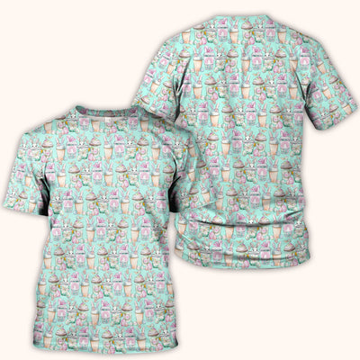 Cute Easter Bunny Coffee Cup Pattern Scrub Top, Comfortable Scrubs for Nurses