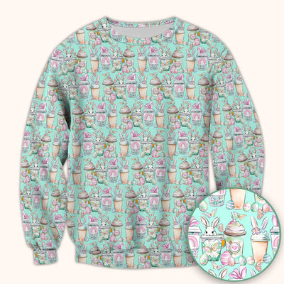 Cute Easter Bunny Coffee Cup Pattern Scrub Top, Comfortable Scrubs for Nurses