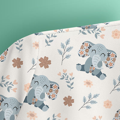 Cute Elephant Floral Print Scrub Top, Comfortable Scrubs for Nurses