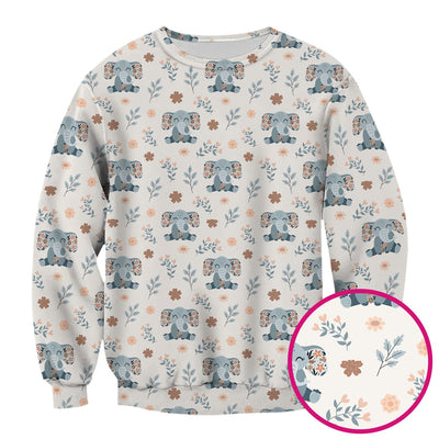 Cute Elephant Floral Print Scrub Top, Comfortable Scrubs for Nurses