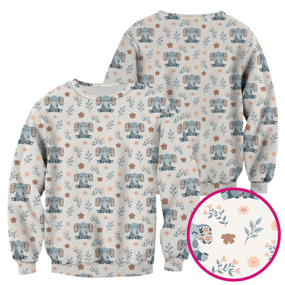 Cute Elephant Floral Print Scrub Top, Comfortable Scrubs for Nurses