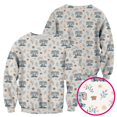 Cute Elephant Floral Print Scrub Top, Comfortable Scrubs for Nurses