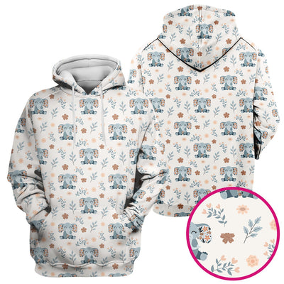 Cute Elephant Floral Print Scrub Top, Comfortable Scrubs for Nurses