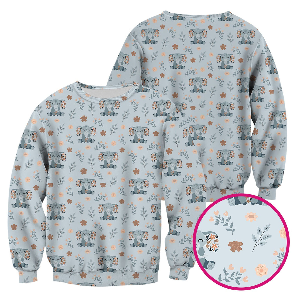 Cute Elephant Floral Print Scrub Top, Comfortable Scrubs for Nurses
