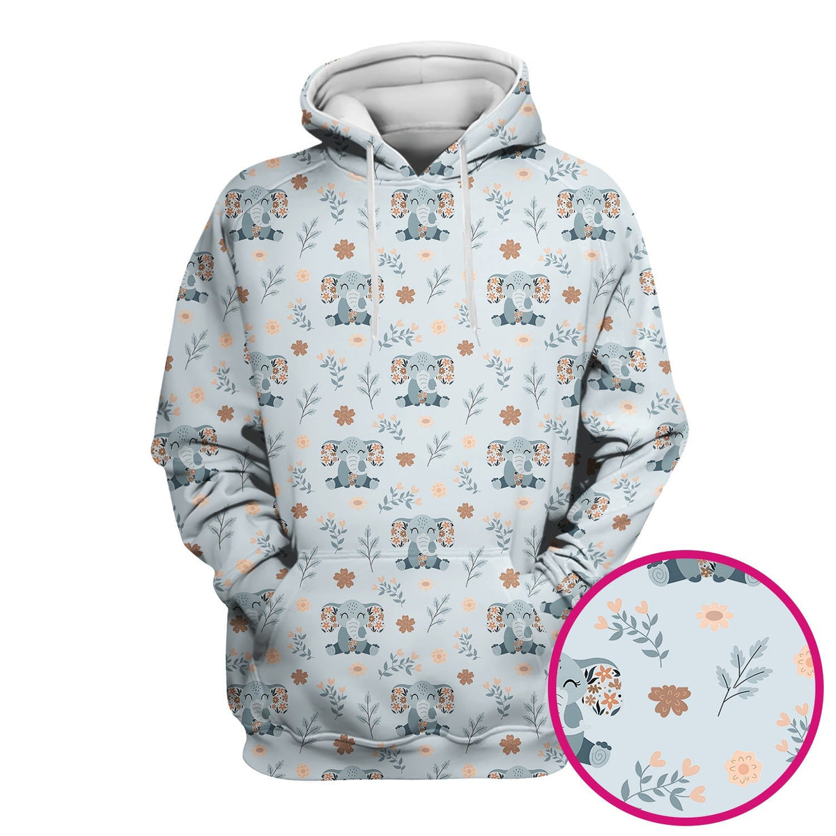 Cute Elephant Floral Print Scrub Top, Comfortable Scrubs for Nurses