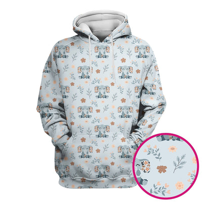 Cute Elephant Floral Print Scrub Top, Comfortable Scrubs for Nurses