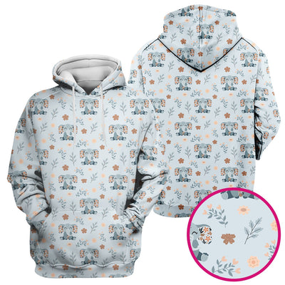 Cute Elephant Floral Print Scrub Top, Comfortable Scrubs for Nurses