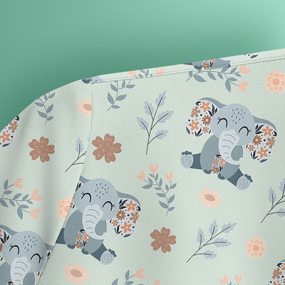 Cute Elephant Floral Print Scrub Top, Comfortable Scrubs for Nurses
