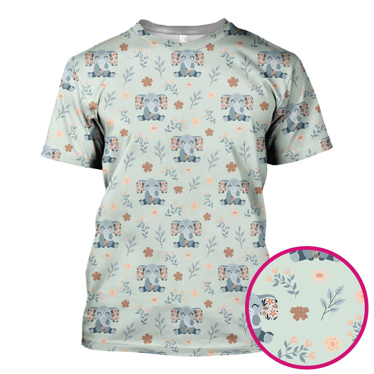 Cute Elephant Floral Print Scrub Top, Comfortable Scrubs for Nurses