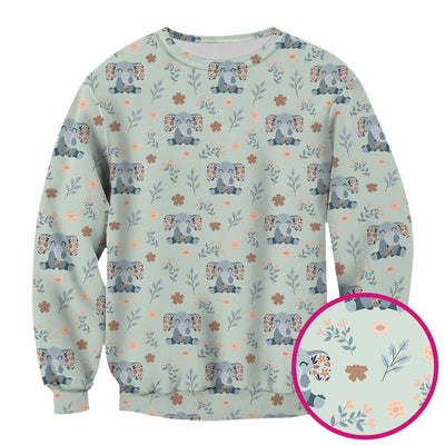 Cute Elephant Floral Print Scrub Top, Comfortable Scrubs for Nurses