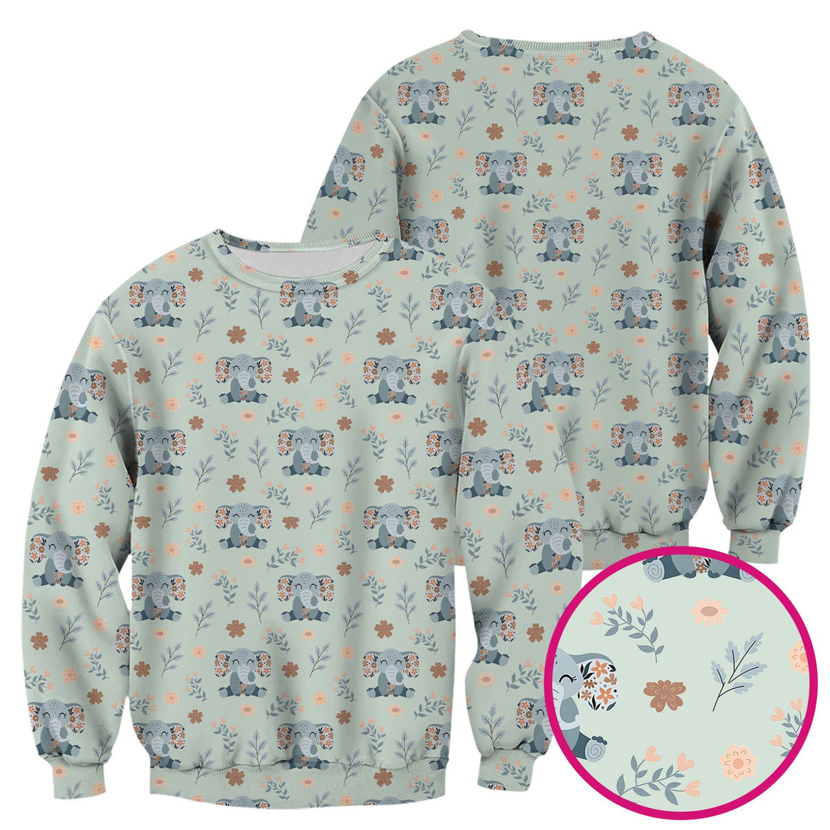 Cute Elephant Floral Print Scrub Top, Comfortable Scrubs for Nurses