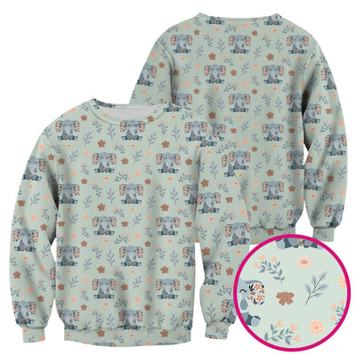 Cute Elephant Floral Print Scrub Top, Comfortable Scrubs for Nurses