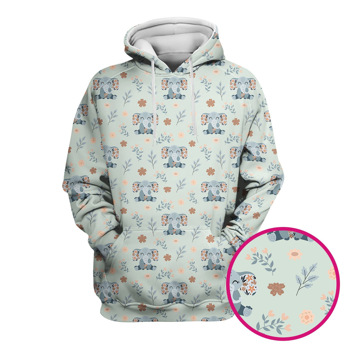 Cute Elephant Floral Print Scrub Top, Comfortable Scrubs for Nurses