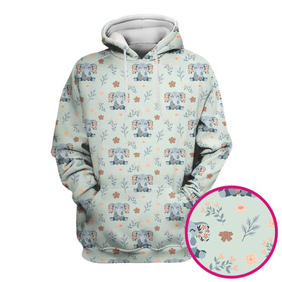 Cute Elephant Floral Print Scrub Top, Comfortable Scrubs for Nurses