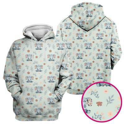 Cute Elephant Floral Print Scrub Top, Comfortable Scrubs for Nurses
