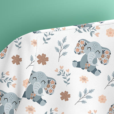 Cute Elephant Floral Print Scrub Top, Comfortable Scrubs for Nurses