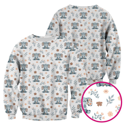 Cute Elephant Floral Print Scrub Top, Comfortable Scrubs for Nurses