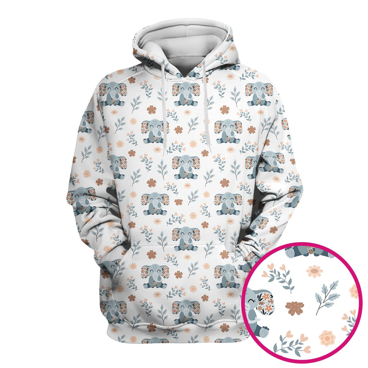 Cute Elephant Floral Print Scrub Top, Comfortable Scrubs for Nurses