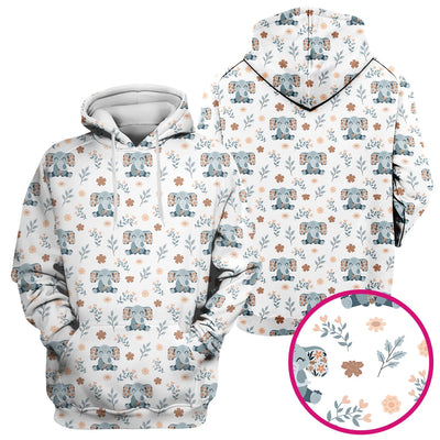 Cute Elephant Floral Print Scrub Top, Comfortable Scrubs for Nurses