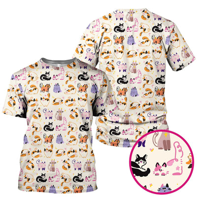 Funny Cat Pattern Scrub Top, Cute Cats Nursing Uniform For Women