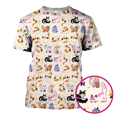 Funny Cat Pattern Scrub Top, Cute Cats Nursing Uniform For Women