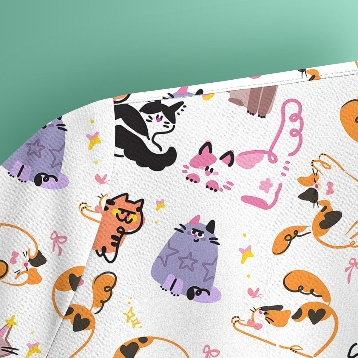 Funny Cat Pattern Scrub Top, Cute Cats Nursing Uniform For Women