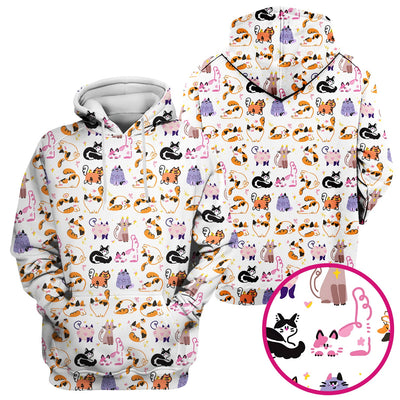 Funny Cat Pattern Scrub Top, Cute Cats Nursing Uniform For Women