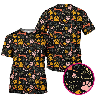 Cute Paw Print Dog Pattern Scrub Top, Comfortable Scrubs for Nurses